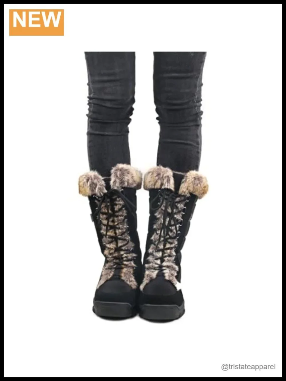Women's Waterproof Fur Cuff Mid-Calf Lace Up Snow Boots